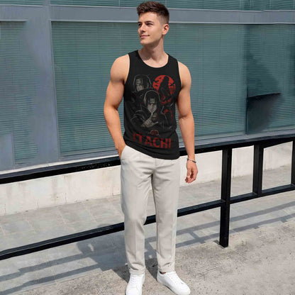 Men Scoop Neck 'ITACHI' Printed Vest Black