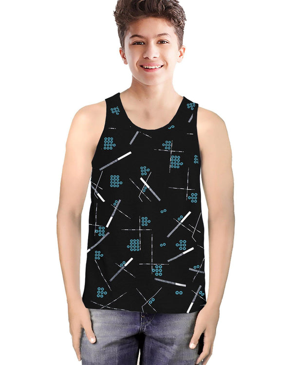 Boys Printed Top Vest For Cotton Blend / Black