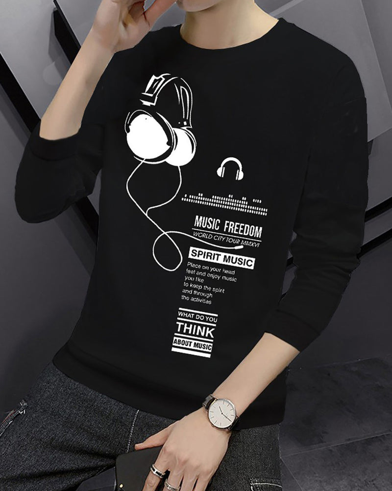 Kids Full Sleeve Black Music Printed T-shirt