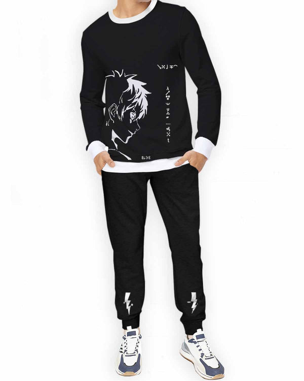 TRACKSUIT - Full Sleeve Black Graphic T-shirt | Black Trackpant