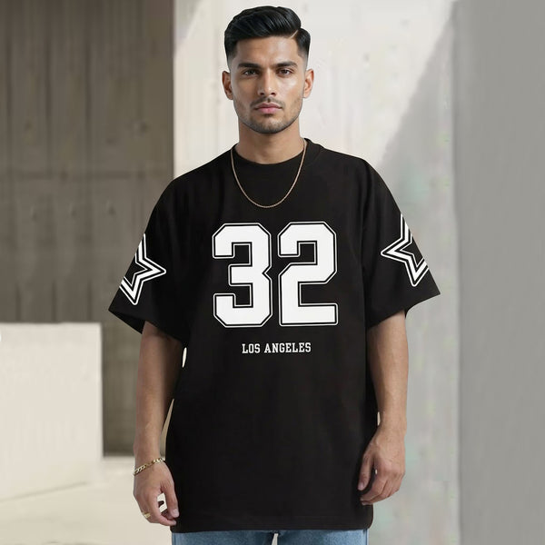 Men Oversized 'Los Angeles' Printed Tshirt Black