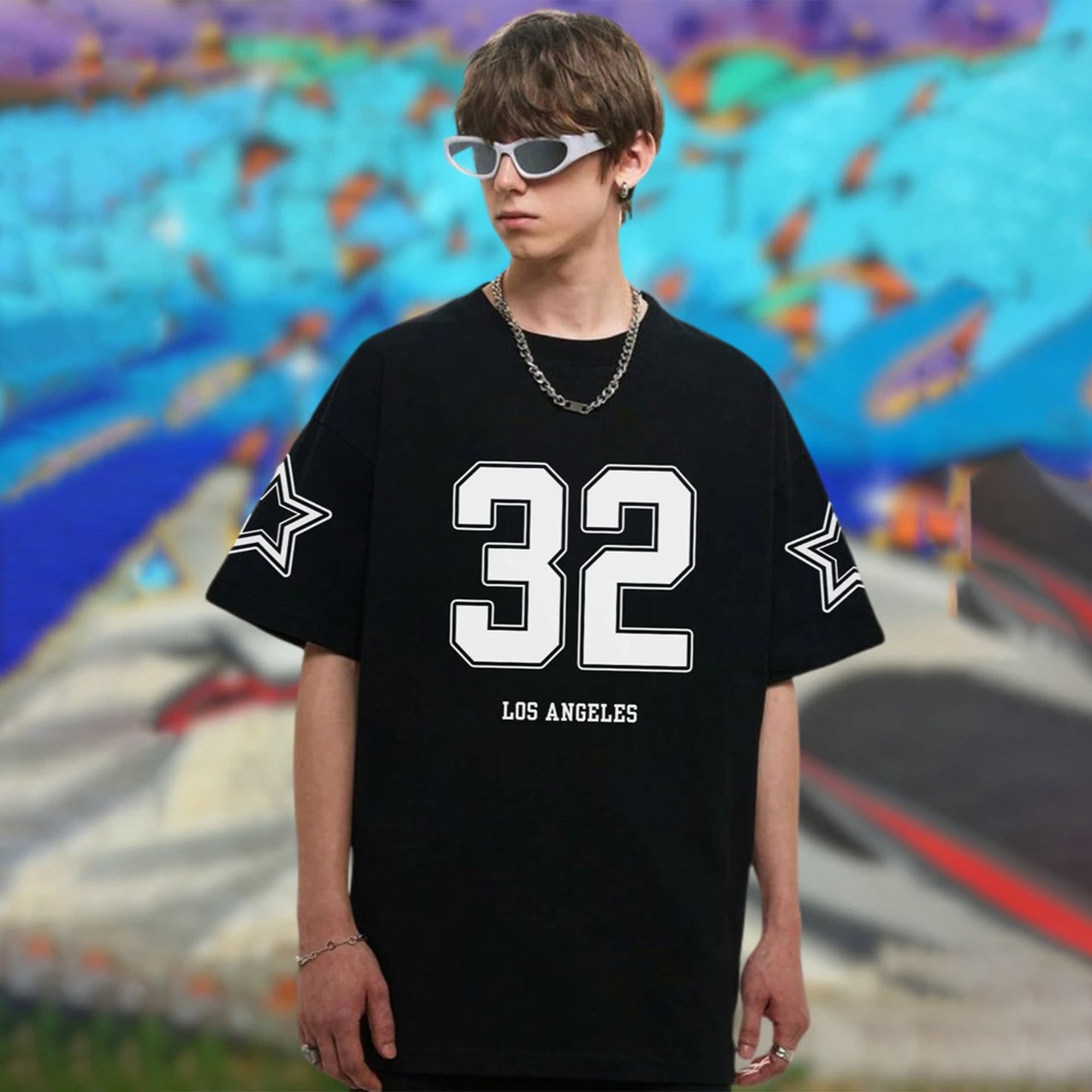 Men Oversized 'Los Angeles' Printed Tshirt Black