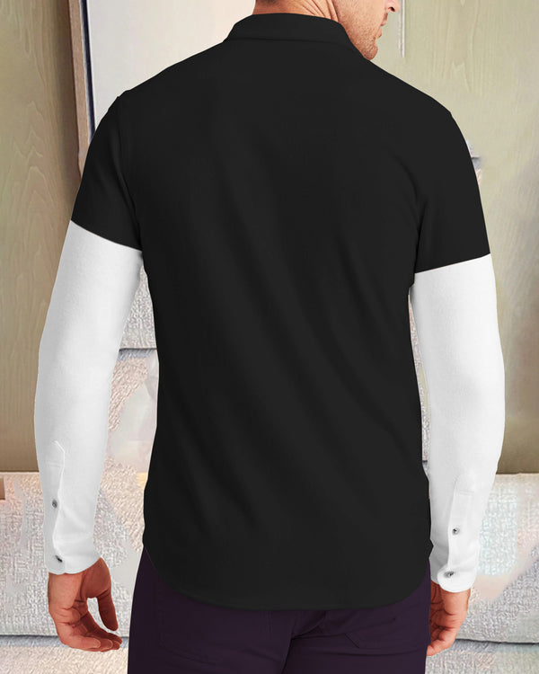 Men Casual Black,White Plain Full Hand Shirt