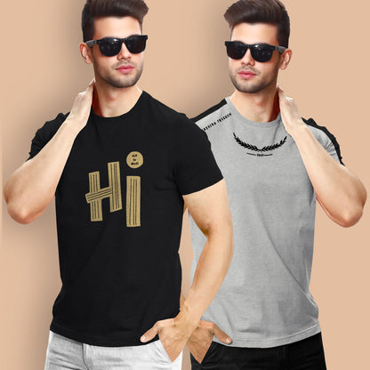 Combo pack Half Sleeve Printed T-shirts black and grey