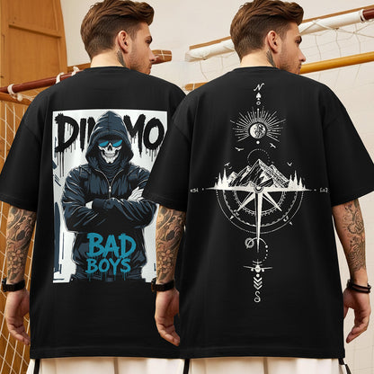 (Pack Of 2) Men Designing Back Printed Oversized T-shirts