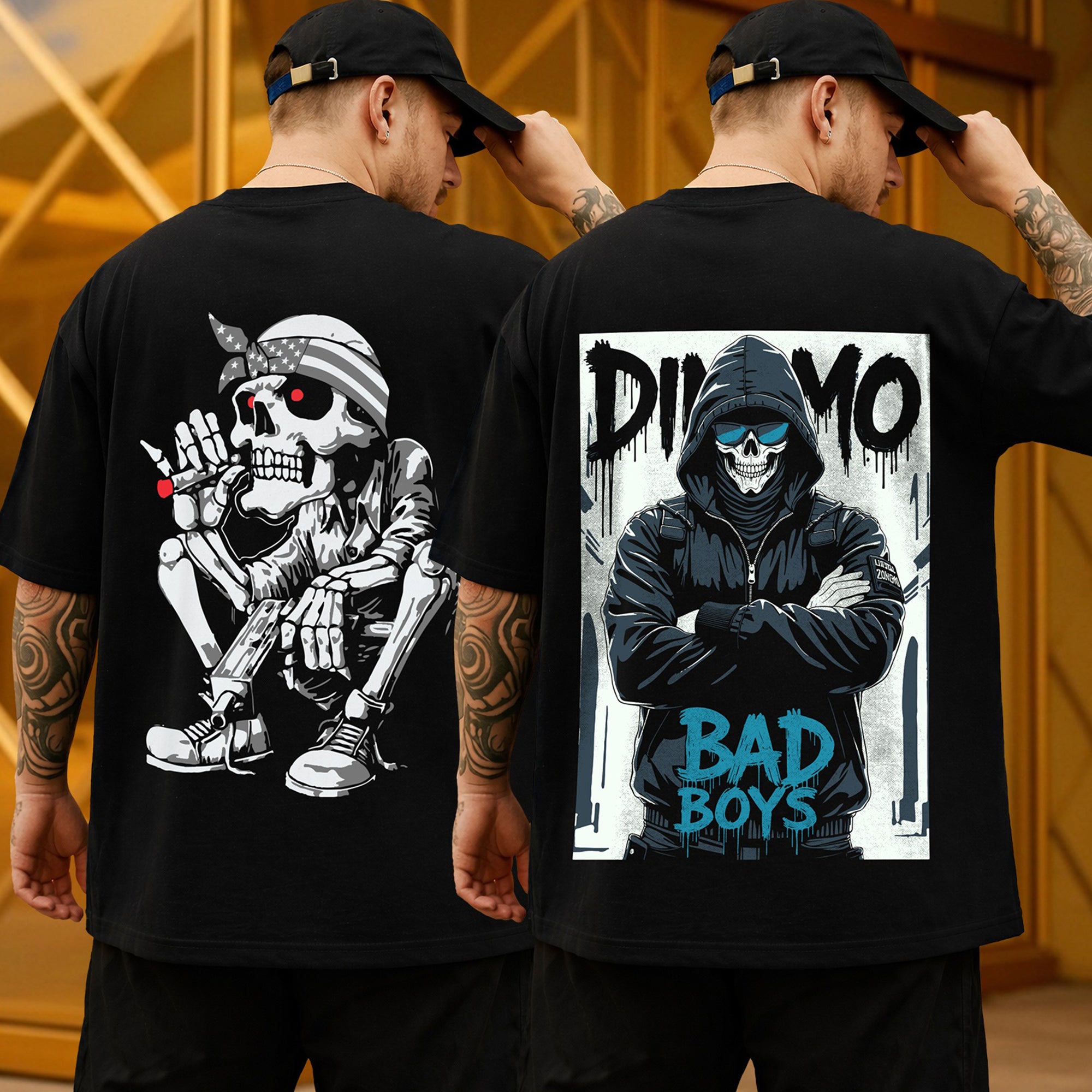 (Pack Of 2) Men Designing Back Printed Oversized T-shirts