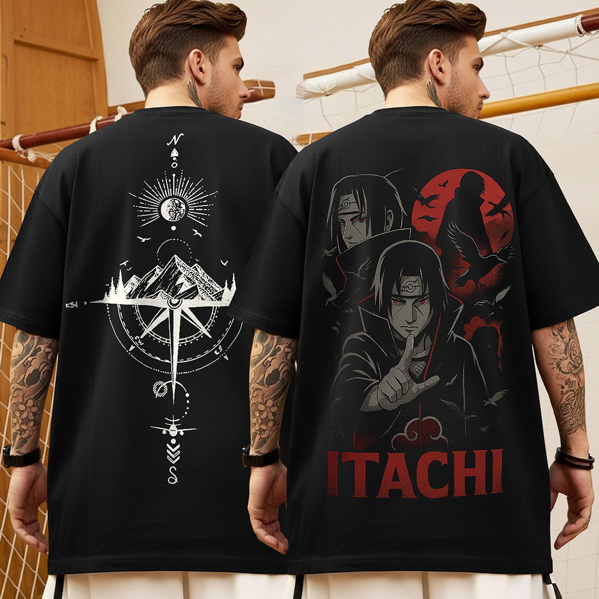 (Pack Of 2) Men Designing Back Printed Oversized T-shirts
