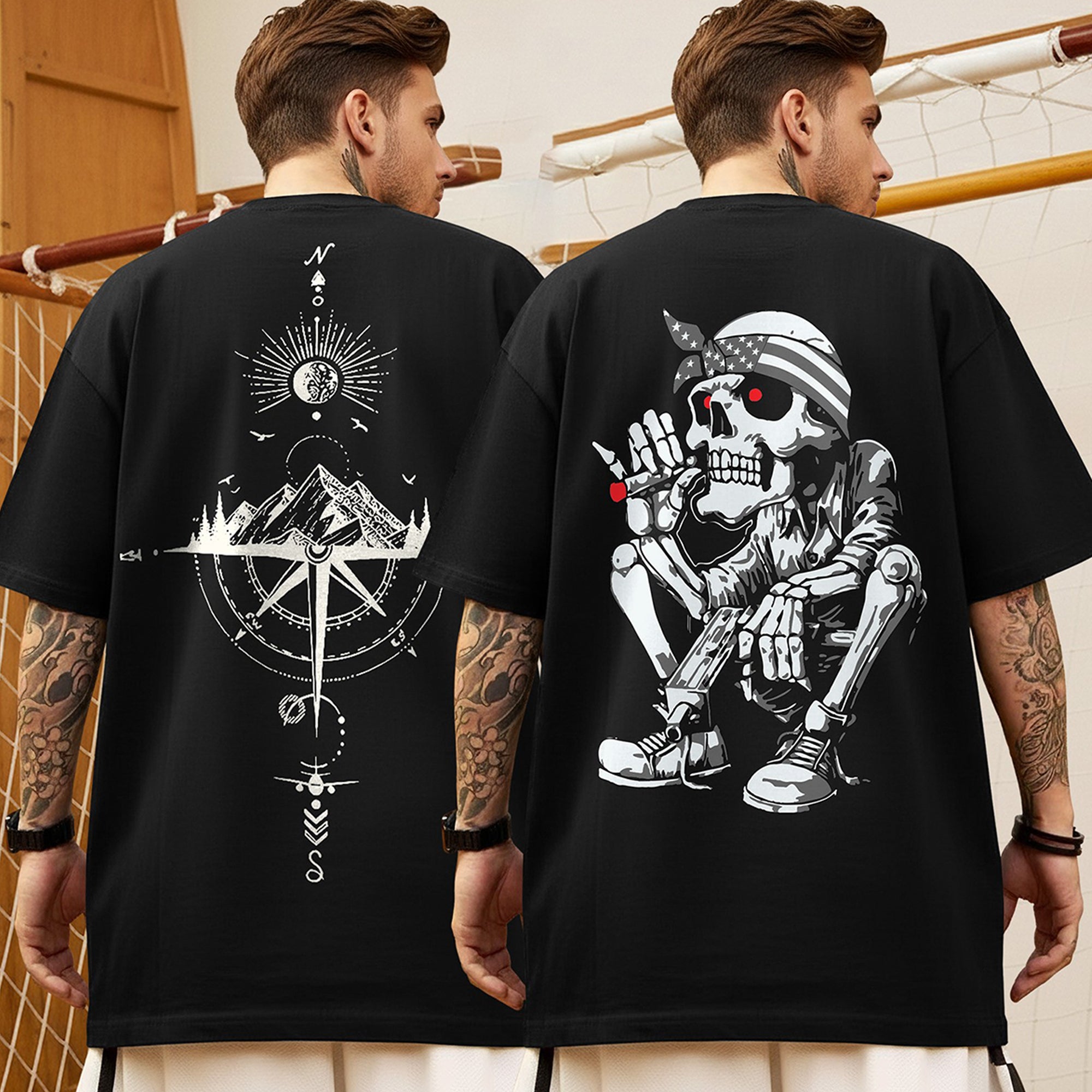 (Pack Of 2) Men Designing Back Printed Oversized T-shirts