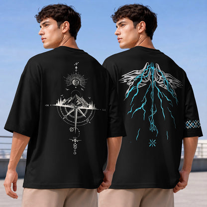 (Pack Of 2) Men Designing Back Printed Oversized T-shirts