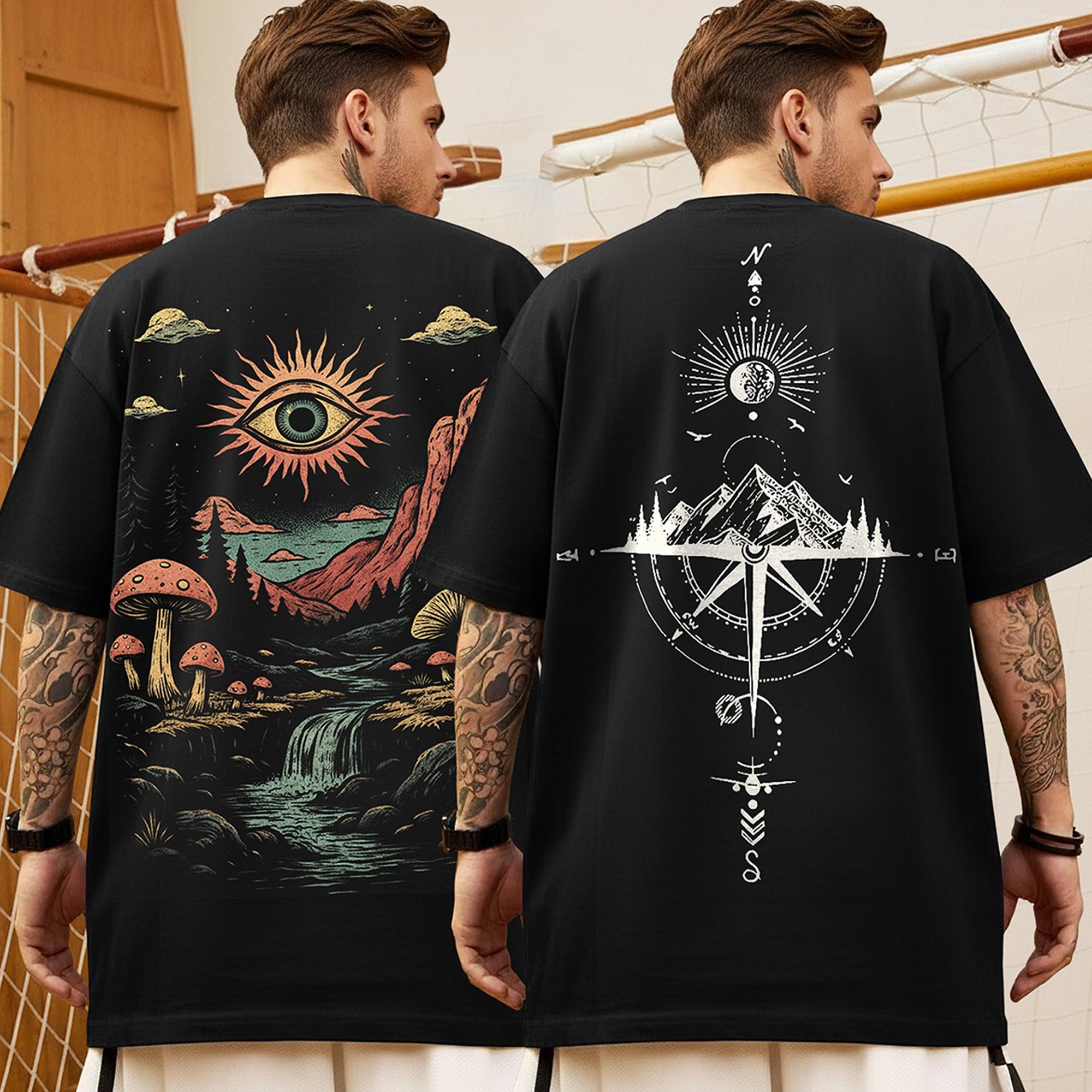 (Pack Of 2) Men Designing Back Printed Oversized T-shirts