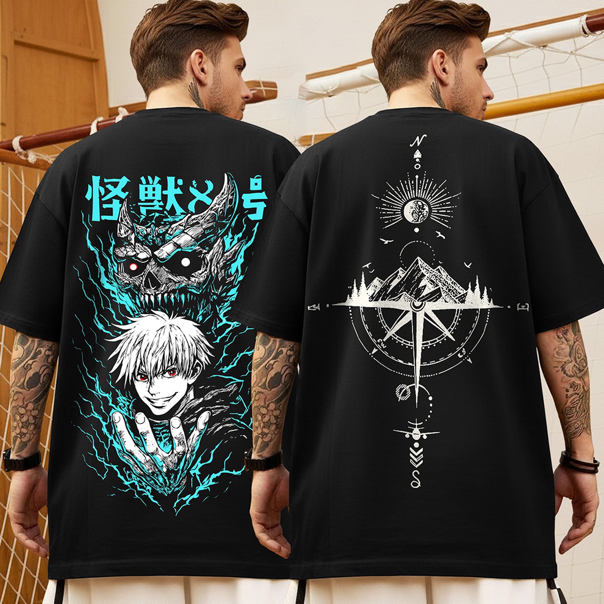 (Pack Of 2) Men Designing Back Printed Oversized T-shirts