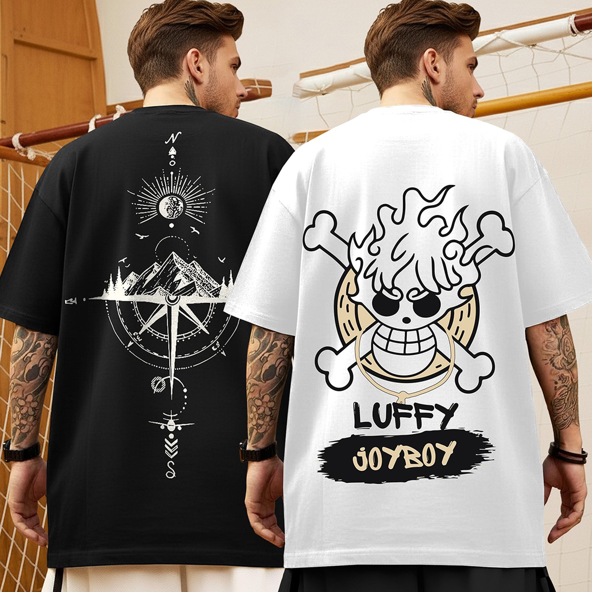 (Pack Of 2) Men Designing Back Printed Oversized T-shirts