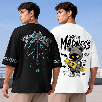 (Pack Of 2) Men Designing Back Printed Oversized T-shirts