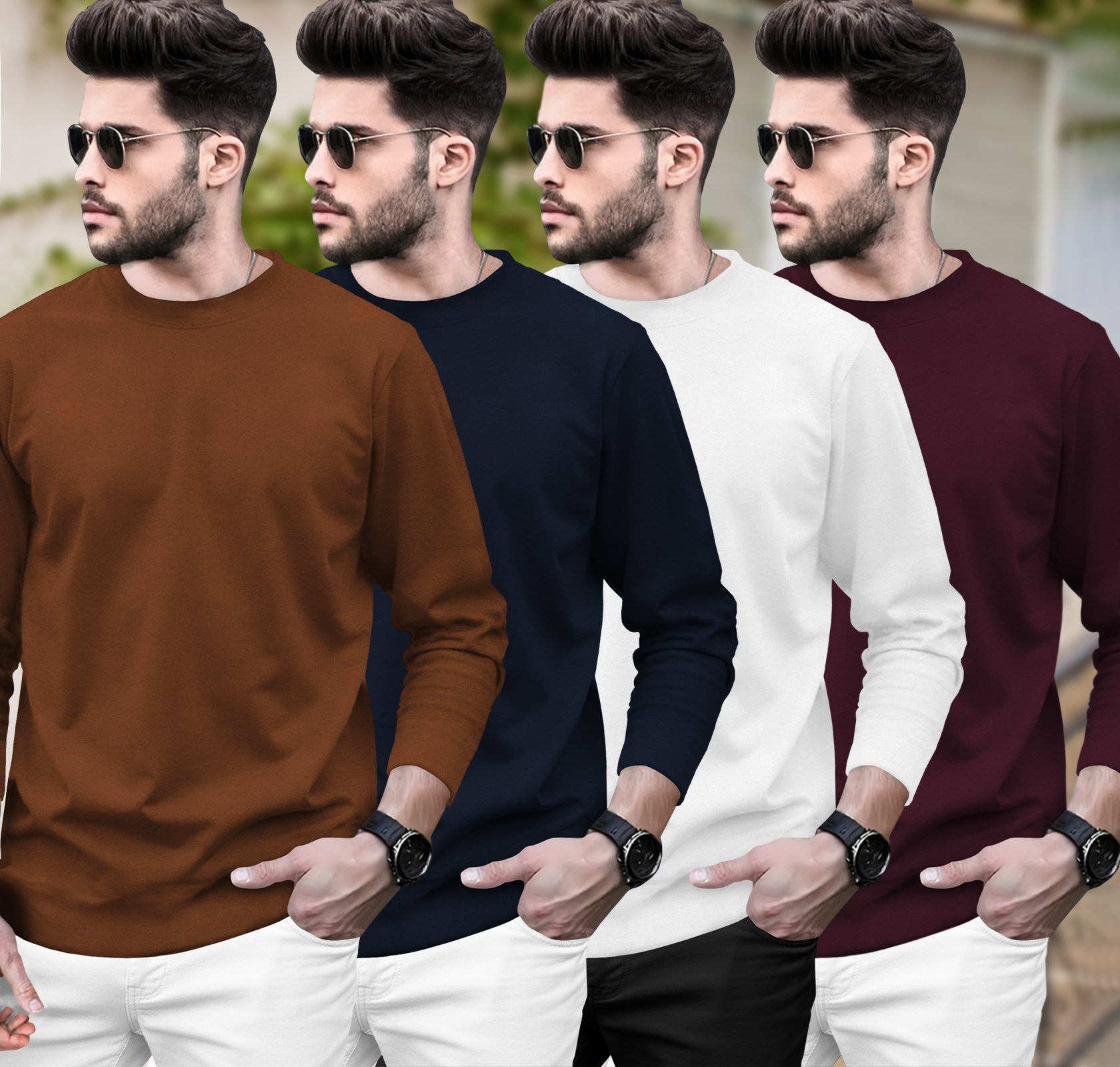 (Pack Of 4) Round Neck Full Sleeve Plain T-shirts
