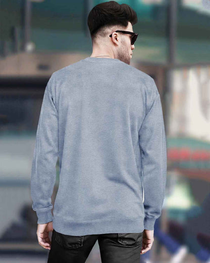 Mens Round Neck Full Sleeve Plain T-shirt Blue Melange