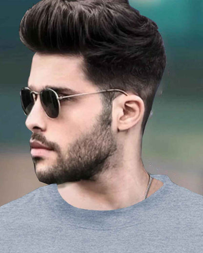 Mens Round Neck Full Sleeve Plain T-shirt Blue Melange