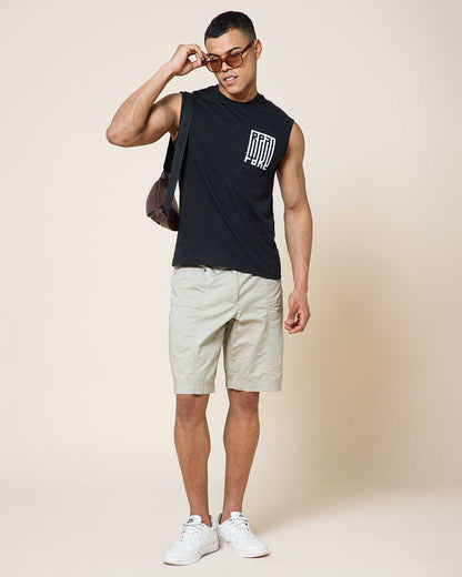 Men Casual Black Printed Top Tank