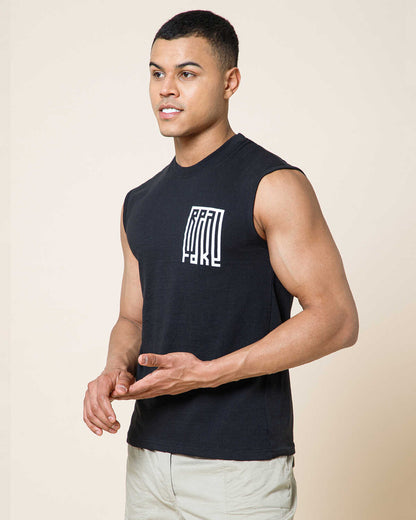 Men Casual Black Printed Top Tank