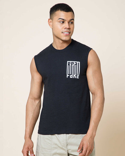Men Casual Black Printed Top Tank