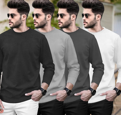 (Pack Of 4) Round Neck Full Sleeve Plain T-shirts
