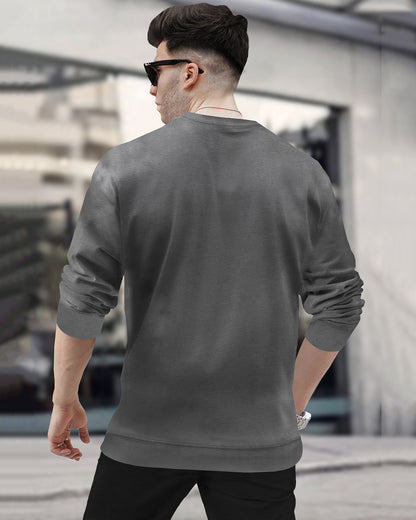 Mens Round Neck Full Sleeve Plain Dark Grey & White T-shirts (Pack Of 2)