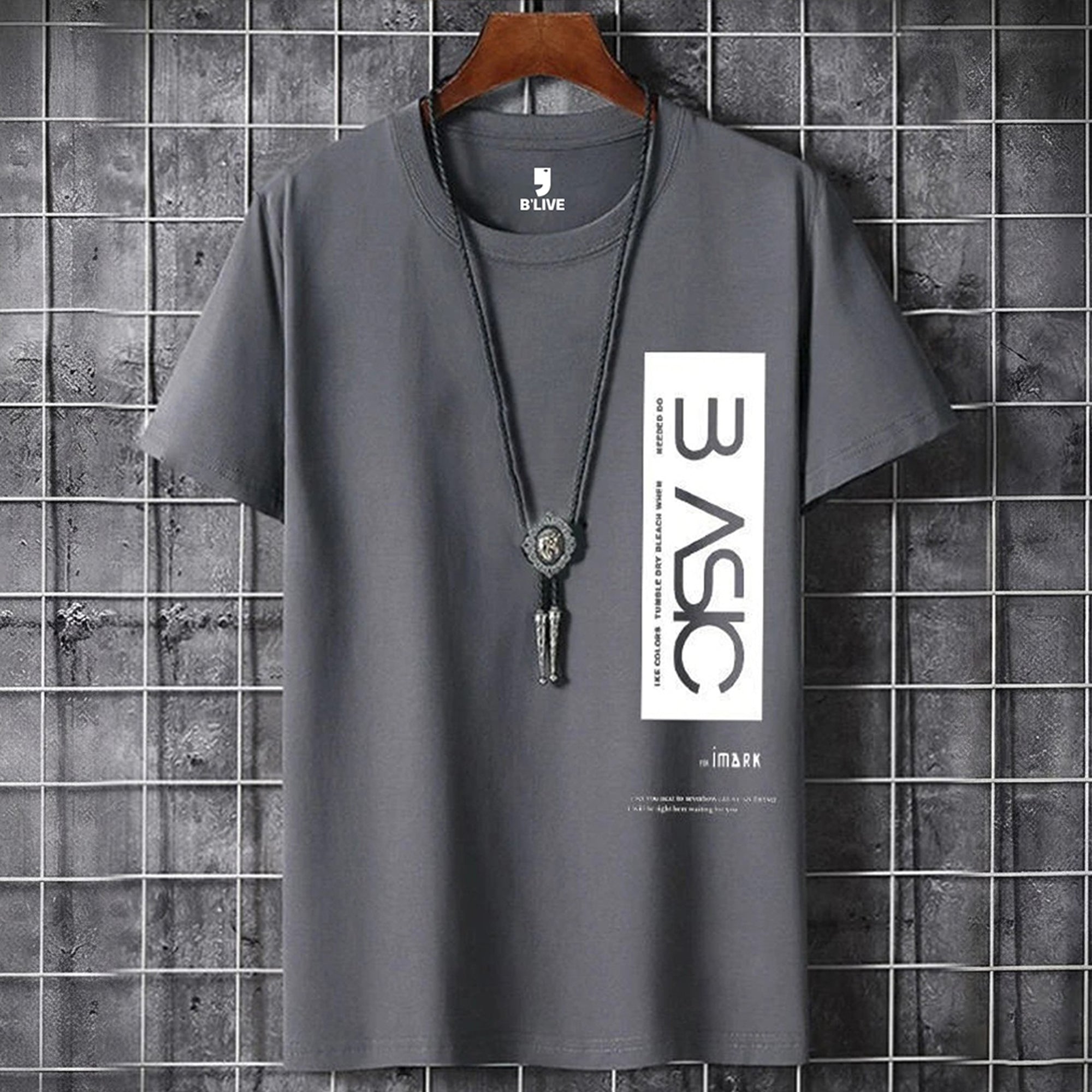 Men Simple Print Half Sleeve T-shirt Darkgrey