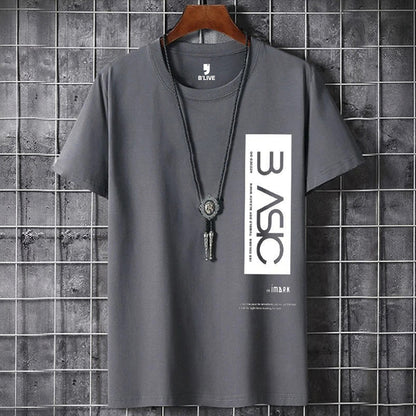 Men Simple Print Half Sleeve T-shirt Darkgrey