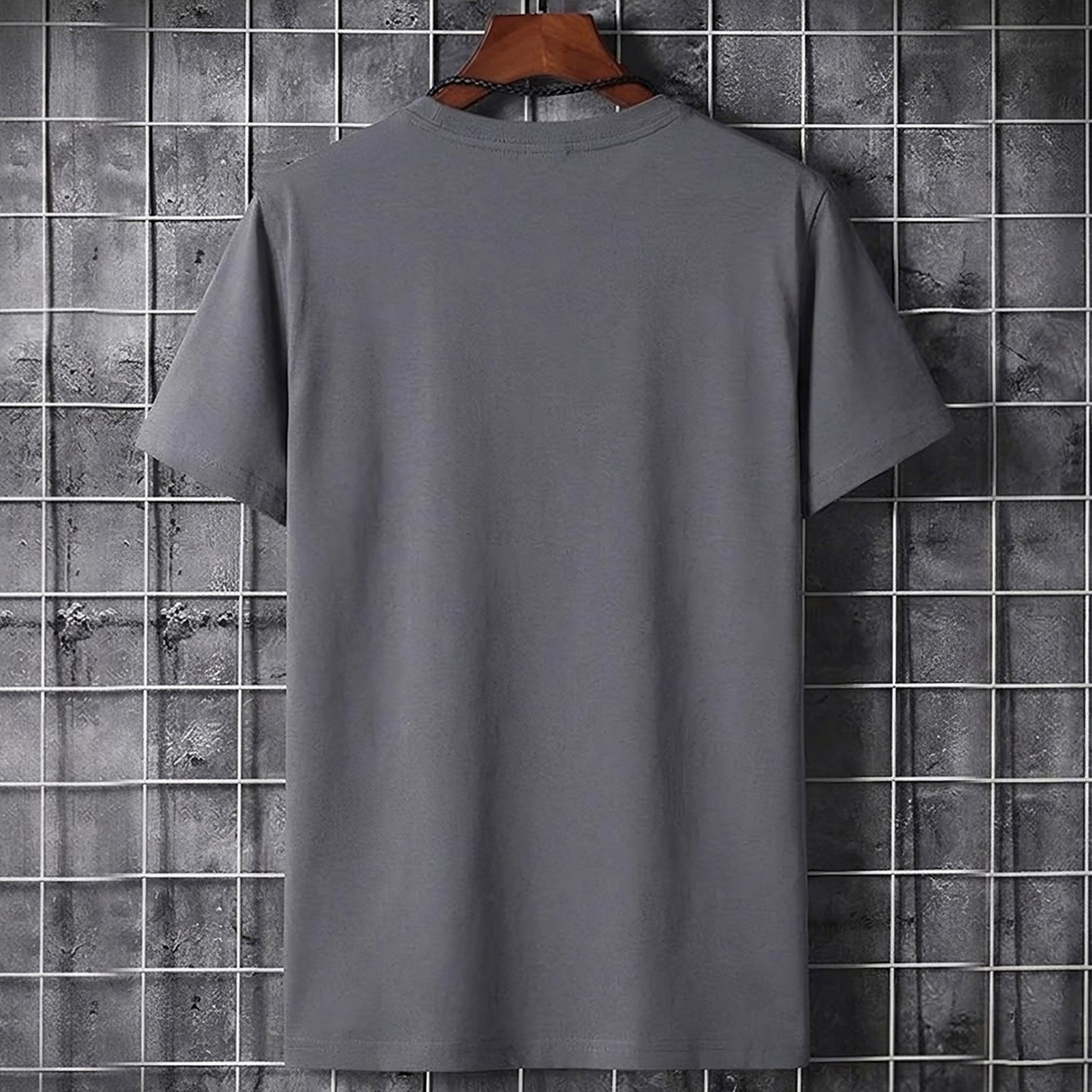 Men Simple Print Half Sleeve T-shirt Darkgrey