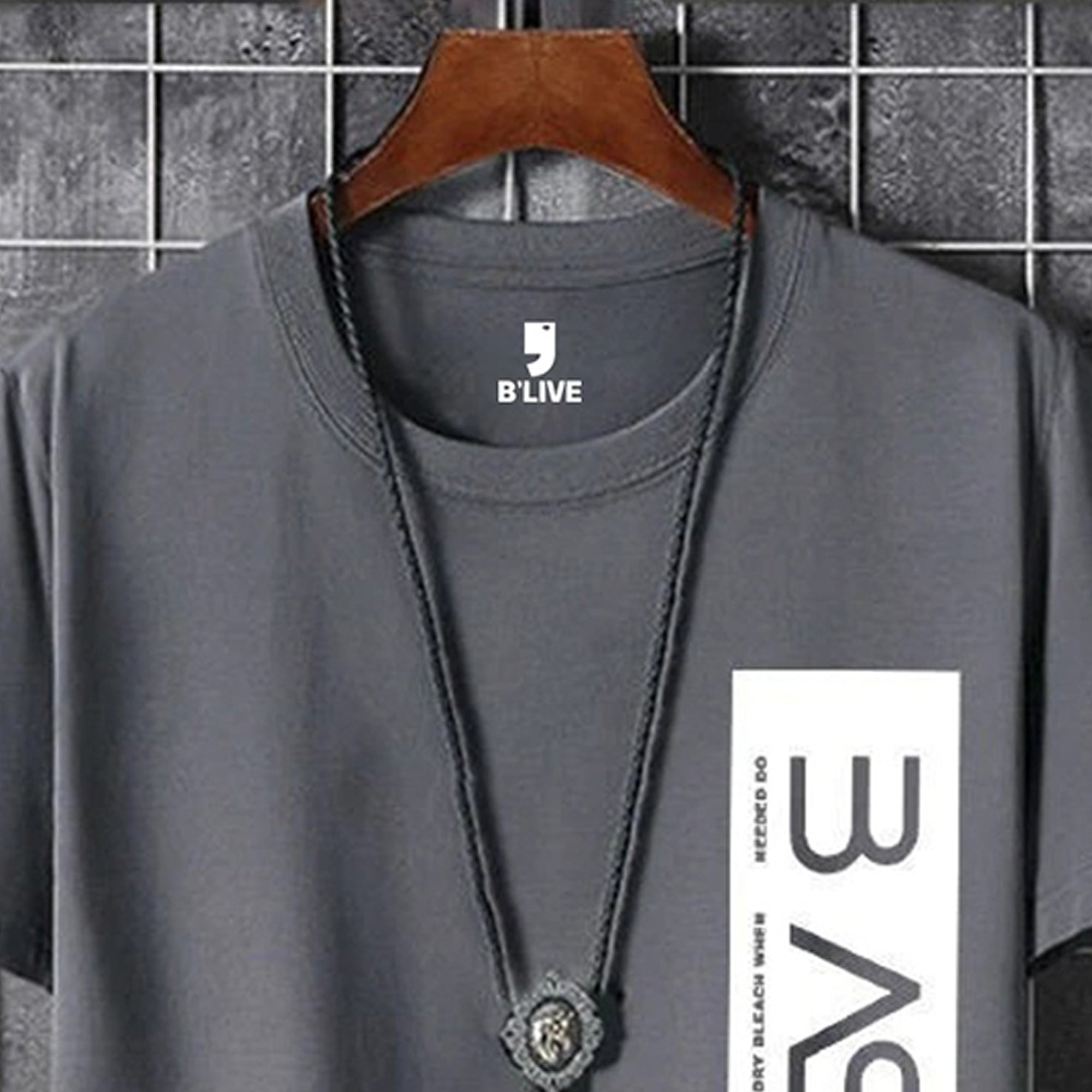 Men Simple Print Half Sleeve T-shirt Darkgrey