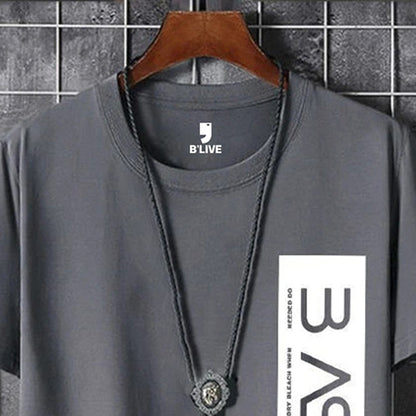 Men Simple Print Half Sleeve T-shirt Darkgrey
