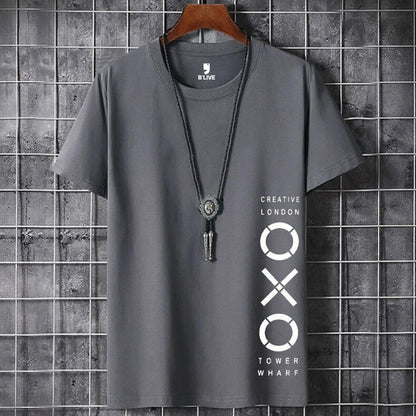 Men Simple Print Half Sleeve T-shirt Dark Grey