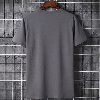 Men Simple Print Half Sleeve T-shirt Dark Grey