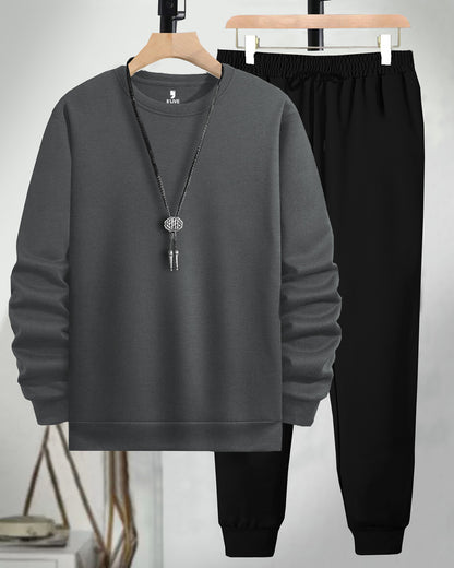 Mens Tracksuit - Full Sleeve Dark Grey t-shirt / Black Trackpant