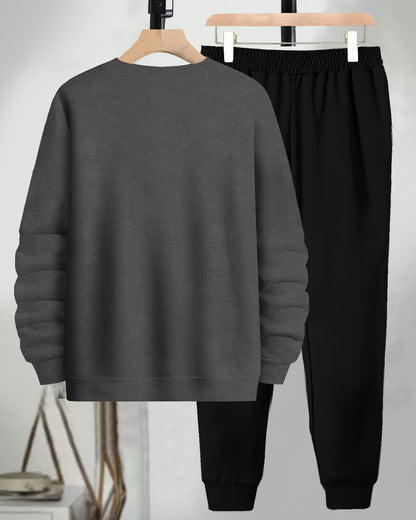 Mens Tracksuit - Full Sleeve Dark Grey t-shirt / Black Trackpant