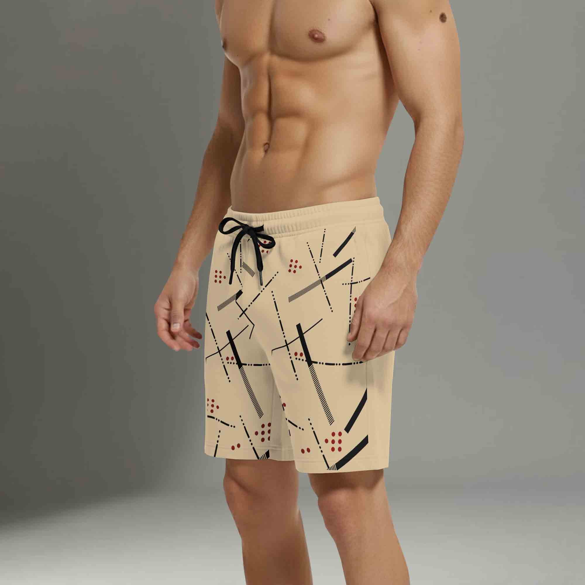Mens Abstract Printed Shorts Beige
