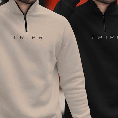 (Pack of 2) Mens Plain High Neck Sweatshirts / Beige & Black