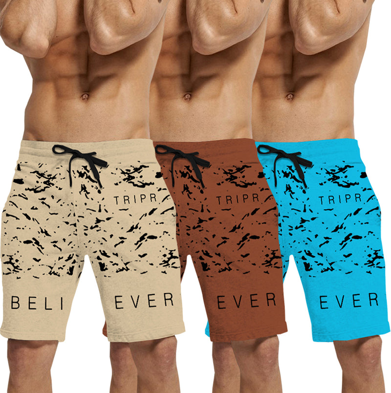 mens short-PACK OF 3-skyblue-brown-beige