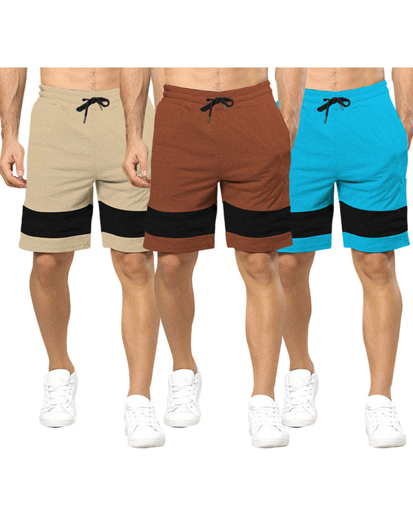 mens short-PACK OF 3-skyblue-brown-beige