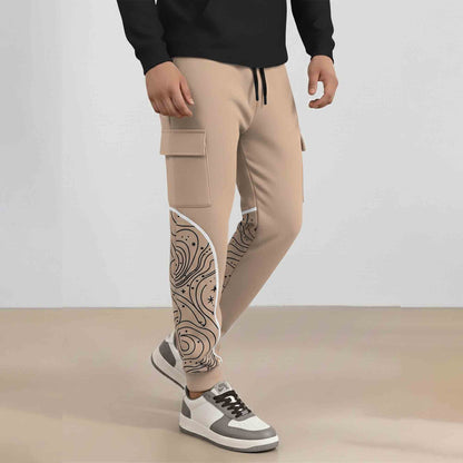 Designer Cargo Beige Jogger with Side Print Panel