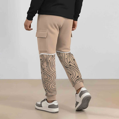 Designer Cargo Beige Jogger with Side Print Panel