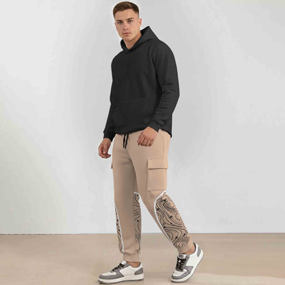 Designer Cargo Beige Jogger with Side Print Panel
