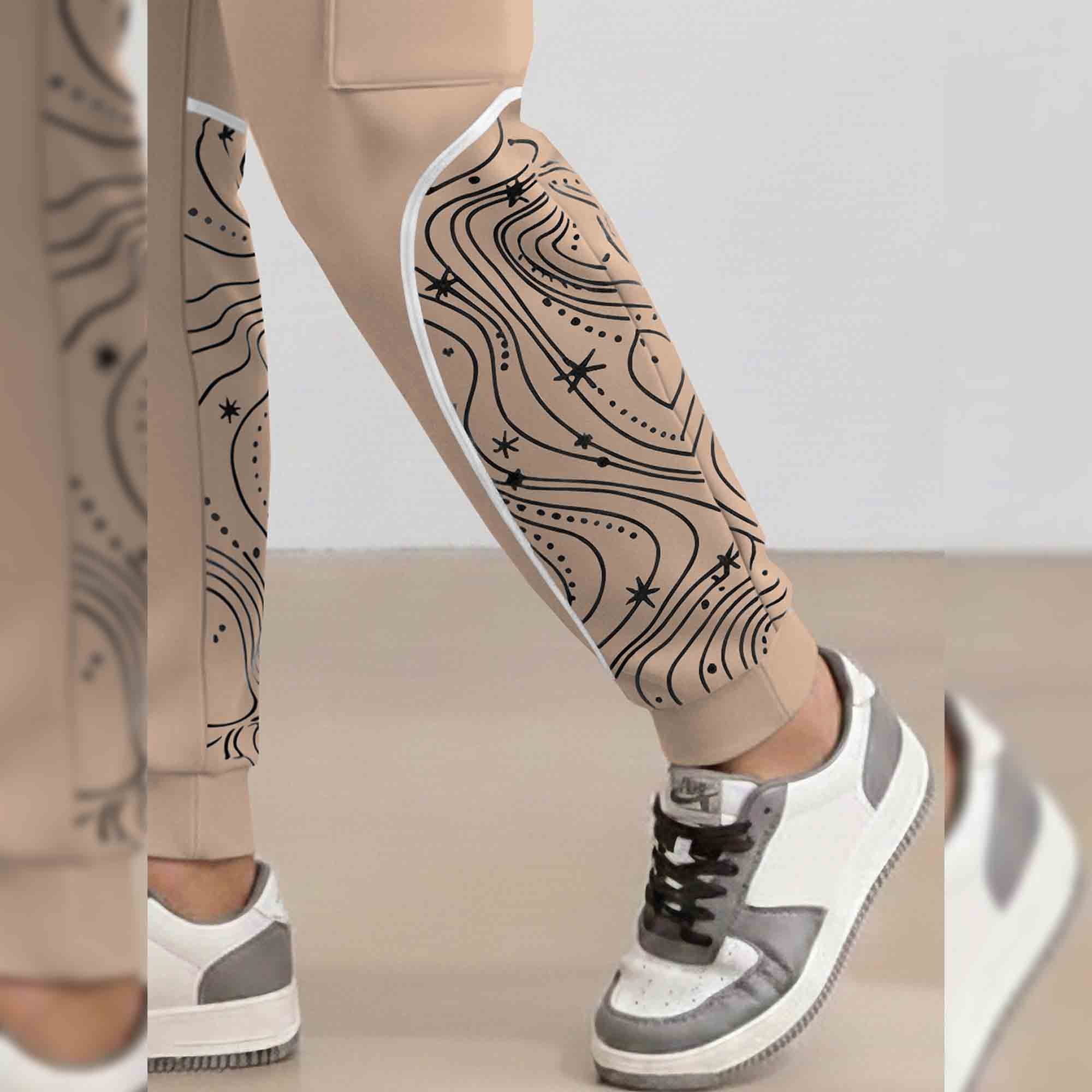 Designer Cargo Beige Jogger with Side Print Panel