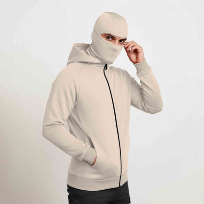 Mens Winter Full Mask Warm Zip-Up Hooded Jacket Beige
