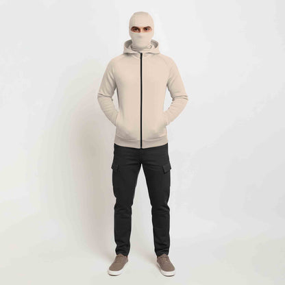 Mens Winter Full Mask Warm Zip-Up Hooded Jacket Beige