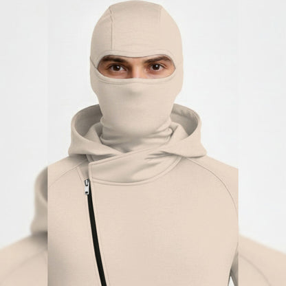 Mens Winter Full Mask Warm Cross Zip-Up Hooded Jacket Beige