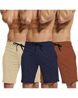 mens short-PACK OF 3-brown-beige-navyblue