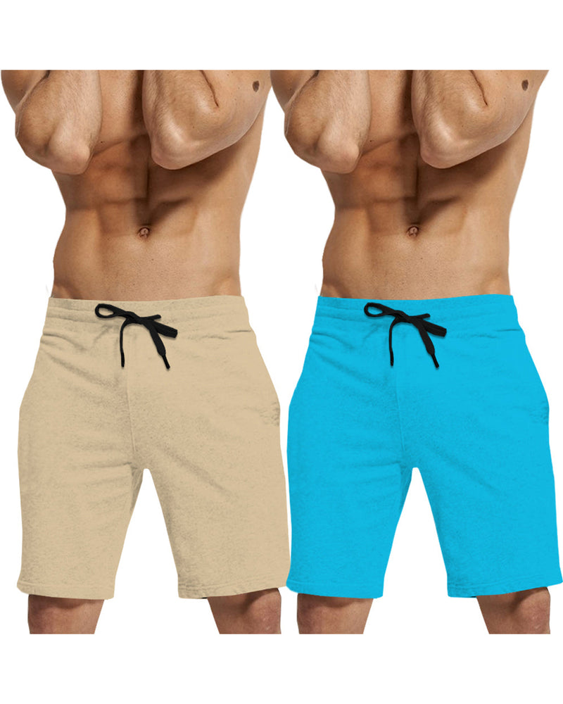 mens short-PACK OF 2-Beige-skyblue