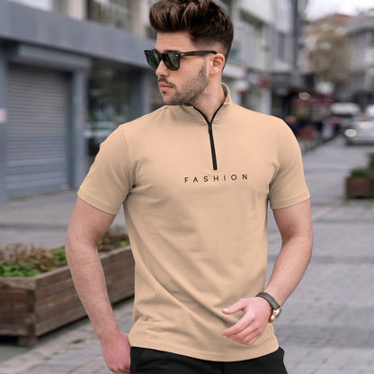 Mens High Neck Half Sleeve Cotton Blended T-shirts