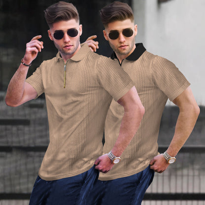 (Pack Of 2) Polo Waffle Beige Textured T-shirts