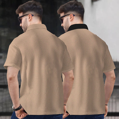 (Pack Of 2) Polo Waffle Beige Textured T-shirts